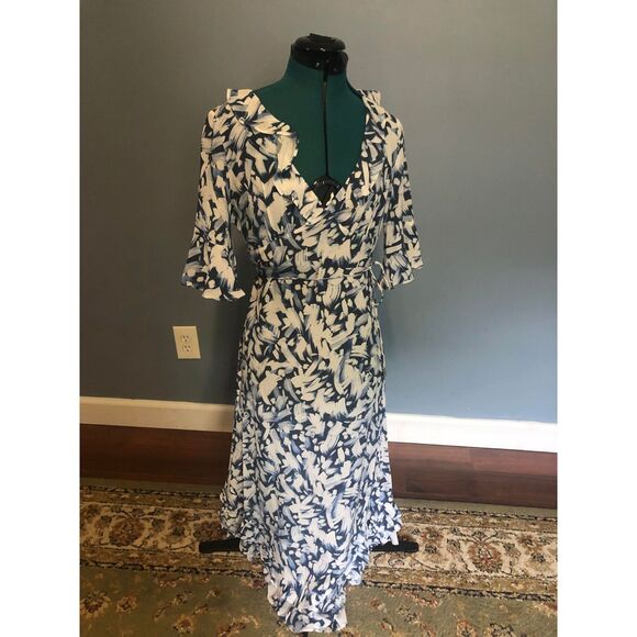 Tyler Boe Blue & White Isabella Silk Printed Midi Dress, size XS - Picture 6 of 6